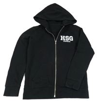 Černá propínací mikina s nápisem a kapucí 