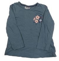 Tmavomodré triko s kytičkami so cute