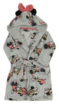 Svetlosivý chlpatý župan s Minnie a kapucňou Disney
