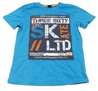 Azurové tričko s potlačou Y.F.K.