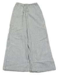 Světlemodro-bílé pruhované plátěné kalhoty H&M