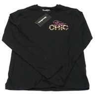 Nové - černé triko s leopardím nápisem Threadbare