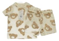 2 set - smetanové kraťasy s medvědy + smetanové tričko s medvědy F&F