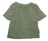 Khaki rebrované pletené crop tričko H&M