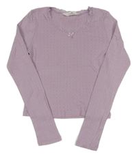 Lila děrované crop tričko s čipkou H&M