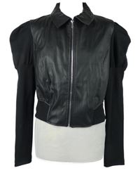 Dámska čierna koženkovo/tepláková crop bunda