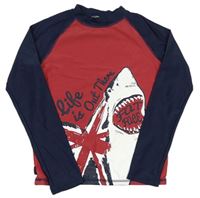 Tmavomodro-červené UV tričko so žralokom Fat Face