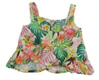 Bílo-barevný crop top s listy Next