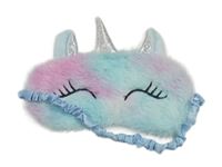 Modro-růžová chlupatá maska na oči - jednorožec