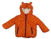 Oranžová šusťáková zateplená bunda s medvědy a kapucí Ergee