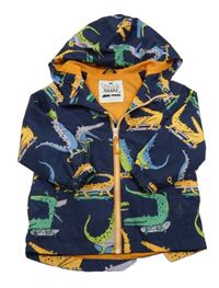 Tmavomodrá šušťáková jarná bunda s krokodílmi  a kapucňou F&F
