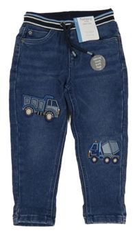 Nové - modré teplákové rifle s náklaďáky a úpletovým pasem Nutmeg