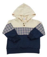 Béžovo-kockovaná mikina s kapucňou