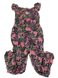 Nové - Růžovo-černý kalhotový overal s listy Primark