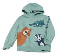 Zelená mikina so zvířaty a kapucňou C&A