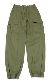 Olivové plátenné cuff nohavice New Look