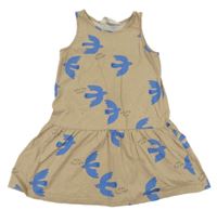 Béžové bavlnené šaty s vtáčky H&M