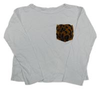 Biele crop tričko s vreckom s leopardím vzorom Sisley