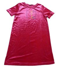 Fuchsiové zamatové šaty s nápisemMatalan