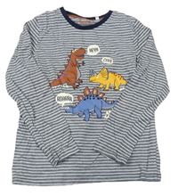 Tmavomodro-biele pruhované tričko s dinosaurami C&A