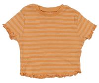 Oranžovo-biele pruhované rebrované crop tričko George