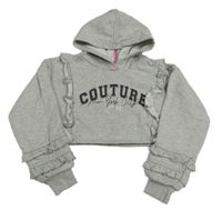 Sivá melírovaná crop mikina s nápisom a kapucňou River Island