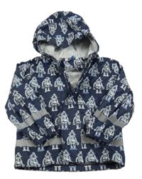 Tmavomodrá nepromokavá bunda s robotmi a kapucňou