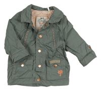 Šedá plátěná jarní parka s palmami 