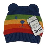 Nové - Tmavomodro-barevná pruhovaná čepice s medvídkem Kite 