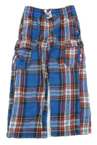 Modro-farebné kockované cargo flanelové nohavice Mini Boden