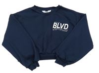 Tmavomodrá crop mikina s nápisom H&M