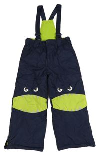 Tmavomodro-limetkové šusťákové oteplovačky s příšerkami a kšandami Kiki&Koko