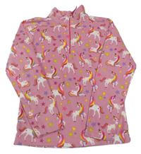 Svetloružová funkčná fleecová mikina s jednorožcami a rolákom Mountain Warehouse