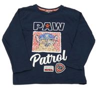 Tmavomodré triko s pejsky z překlápěcích flitrů - Tlapková patrola Primark 