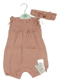 Nové - 2set - Světlerůžový kraťasový overal + čelenka George