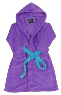 Fialový chlupatý župan s páskem a kapucí 