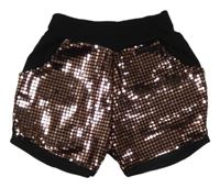 Černo-růžové třpytivé teplákové kraťasy 