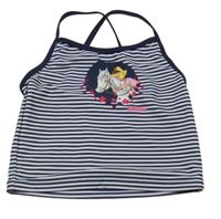 Tmavomodro-biely pruhovaný plavkový top s potiskem Bibi&Tina