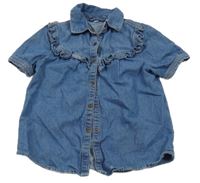 Modrá riflová halenka s volánkem 