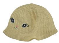 Béžovo-zlatý slaměný klobouk s výšivkou Dopodopo                