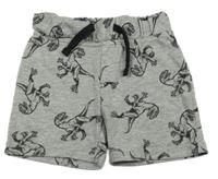 Sivé teplákové kraťasy s dinosaurami