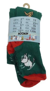 Nové - Zeleno-červené punčocháče se zvířátky Moomin