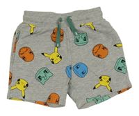Šedé teplákové kraťasy s Pokémony 