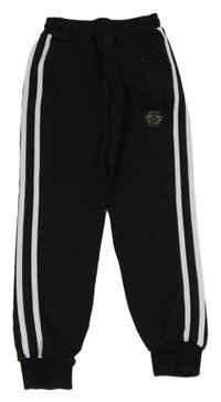 Čierne tepláky s prúžkami a logem Philipp Plein