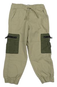 Béžové plátenné cargo cuff nohavice Primark