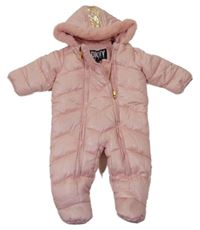 Světlerůžová šusťáková prošívaná zimní kombinéza s kapucí DKNY