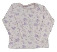 Světlerůžovo-lila tričko s vtáčky a kvietkami lupilu
