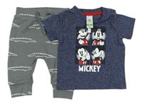 2Set- Tmavomodré melírované tričko s Mickey + tmavosivé tepláky s krokodýlky zn. George