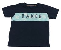 Tmavomodro-světlemodré tričko s logem a mořskými živočichy a mušličkami TED BAKER