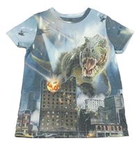 Modrošedo-sivé tričko s dinosaurom a mrakodrapy M&S